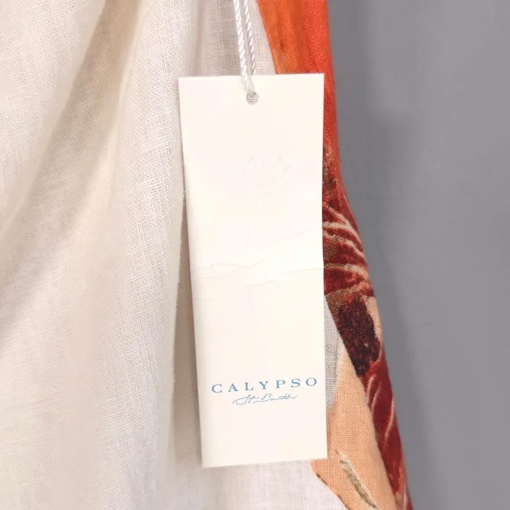 CALYPSO ST.BARTH Women SMALL New Mini Dress Floral LINEN Blend Sleeveless A-Line